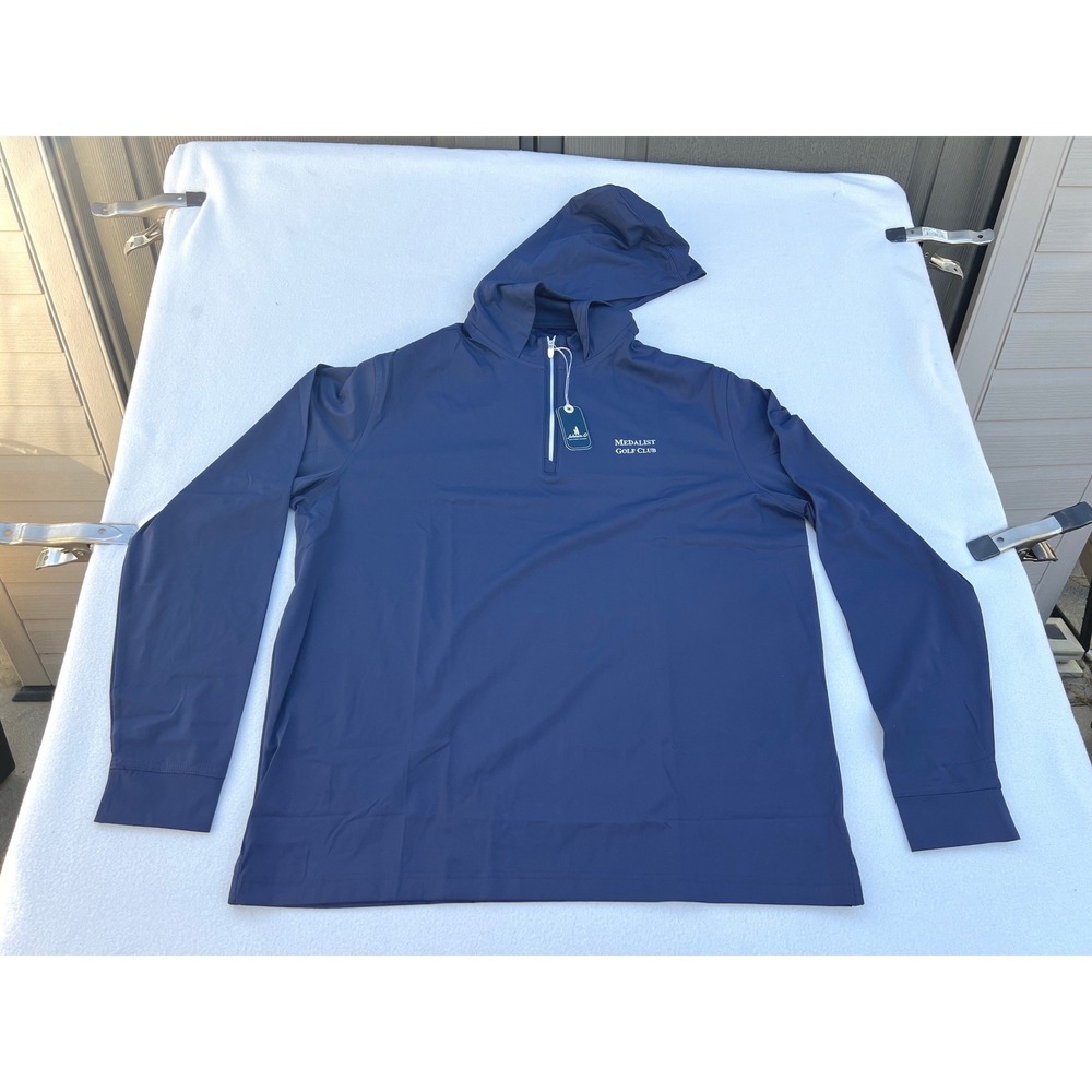 Johnnie O Mens Large Navy Robby 1/4 Zip Hooded Pullover Golf Jacket‎ Medalist
